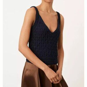 VINCE | Crochet Tank Top in Navy Blue | Size L